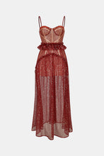 Load image into Gallery viewer, Sequin Sweetheart Neck Ruffle Trim Mesh Dress