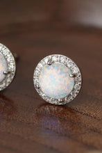 Load image into Gallery viewer, 925 Sterling Silver Platinum-Plated Opal Round Stud Earrings