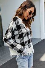 Load image into Gallery viewer, Plaid Frayed Trim V-Neck Sweater