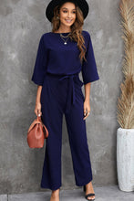 Load image into Gallery viewer, Belted Three-Quarter Sleeve Jumpsuit