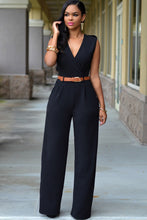 Load image into Gallery viewer, Belted Sleeveless Plunge Wide Leg Jumpsuit