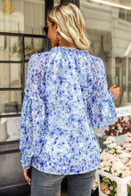 Load image into Gallery viewer, Floral Tie Neck Lantern Sleeve Blouse