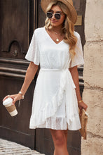 Load image into Gallery viewer, Swiss Dot Ruffle Trim V-Neck Dress
