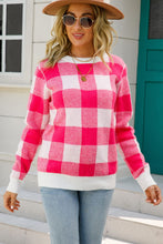 Load image into Gallery viewer, Checkered Ribbed Trim Knit Pullover