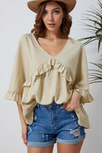 Load image into Gallery viewer, Ruffled V-Neck Half Sleeve Blouse