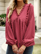 Load image into Gallery viewer, Swiss Dot Frill Trim V-Neck Bodydoll Top