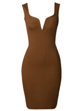 Load image into Gallery viewer, Ribbed Back Slit Sleeveless Notched Dress