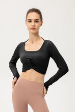 Load image into Gallery viewer, Twist Front Square Neck Long Sleeve Cropped Sports Top
