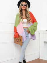 Load image into Gallery viewer, Color Block Open Front Balloon Sleeve Longline Cardigan