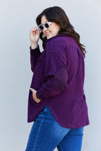 Load image into Gallery viewer, Zenana Cozy in the Cabin Full Size Fleece Elbow Patch Shacket in Dark Plum