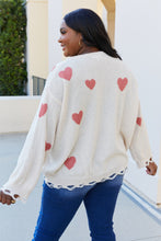 Load image into Gallery viewer, ADORA Full Size Heart Round Neck Distressed Sweater
