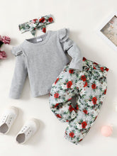 Load image into Gallery viewer, Girls Ribbed Top and Floral Bow Detail Pants Set