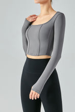 Load image into Gallery viewer, Seam Detail Thumbhole Sleeve Cropped Sports Top