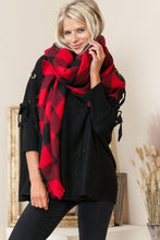 Load image into Gallery viewer, Justin Taylor Plaid Raw Hem Scarf in Black/Red
