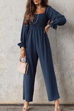 Load image into Gallery viewer, Smocked Long Flounce Sleeve Square Neck Jumpsuit