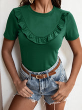 Load image into Gallery viewer, Frill Trim Round Neck Tee Shirt