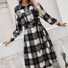 Load image into Gallery viewer, Plaid Belted Button Down Longline Shirt Jacket