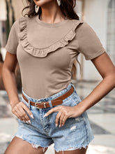 Load image into Gallery viewer, Frill Trim Round Neck Tee Shirt