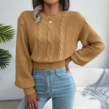Load image into Gallery viewer, Mixed Knit Lantern Sleeve Round Neck Sweater