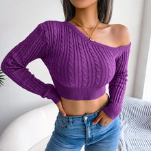 Load image into Gallery viewer, Mixed Knit One-Shoulder Cropped Sweater