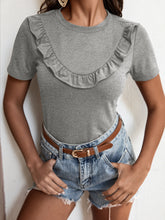 Load image into Gallery viewer, Frill Trim Round Neck Tee Shirt