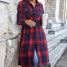 Load image into Gallery viewer, Plaid Belted Button Down Longline Shirt Jacket