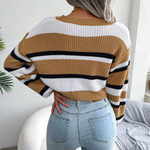 Load image into Gallery viewer, Tricolor Striped Round Neck Cropped Sweater