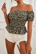 Load image into Gallery viewer, Ditsy Floral Smocked Peplum Blouse