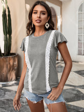 Load image into Gallery viewer, Lace Trim Flutter Sleeve Tee Shirt