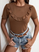 Load image into Gallery viewer, Frill Trim Round Neck Tee Shirt