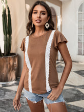 Load image into Gallery viewer, Lace Trim Flutter Sleeve Tee Shirt