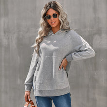 Load image into Gallery viewer, Side Slit Raglan Sleeve Hoodie with Kangaroo Pocket
