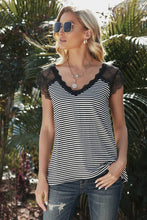 Load image into Gallery viewer, DIBS 3978 Printed Spliced Lace Scalloped V-Neck Blouse