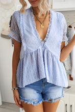 Load image into Gallery viewer, Swiss Dot Deep V Flounce Sleeve Blouse