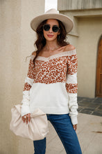 Load image into Gallery viewer, Leopard Color Block V-Neck Knit Pullover