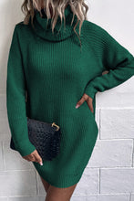 Load image into Gallery viewer, Turtleneck Raglan Sleeve Rib-Knit Dress with Pockets