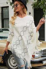 Load image into Gallery viewer, Pearl Trim V-Neck Fringe Hem Poncho