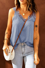 Load image into Gallery viewer, Swiss Dot Lace Trim V-Neck Tank