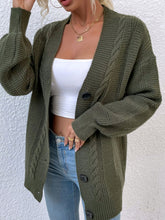 Load image into Gallery viewer, Cable-Knit Button Down Ribbed Trim Cardigan