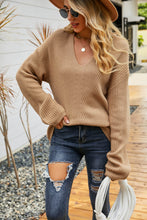 Load image into Gallery viewer, Rib-Knit V-Neck Tunic Sweater