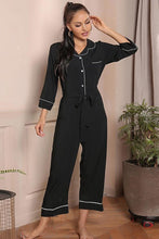 Load image into Gallery viewer, Contrast Belted Lapel Collar Jumpsuit