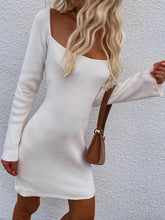 Load image into Gallery viewer, Tie Back Square Neck Long Sleeve Sweater Dress