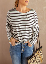 Load image into Gallery viewer, Striped Long Sleeve Lace Trim Top