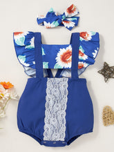 Load image into Gallery viewer, Floral Cutout Lace Trim Romper