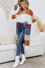 Load image into Gallery viewer, Long Color Block Open Front Pocketed Cardigan