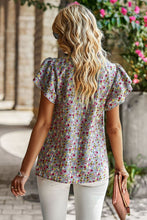 Load image into Gallery viewer, Floral Round Neck Flutter Sleeve Blouse
