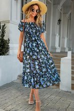 Load image into Gallery viewer, Floral Smocked Frill Trim Split Midi Dress
