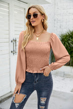 Load image into Gallery viewer, Frill Hem Smocked Balloon Sleeve Blouse