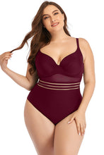 Load image into Gallery viewer, Plus Size Spliced Mesh Tie-Back One-Piece Swimsuit