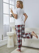 Load image into Gallery viewer, V-Neck Tee and Plaid Pants Lounge Set